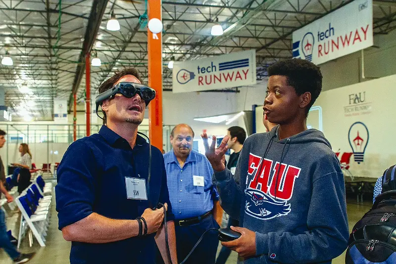 Photo of Dexter Demonstrating Magic Leaps AR Device